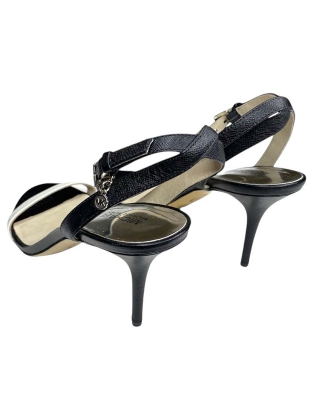 Michael Kors ᪥ Bridget Saffiano Leather Stiletto Ankle Strap Sandal ᪥ B+W ᪥ 10M - Picture 6 of 16